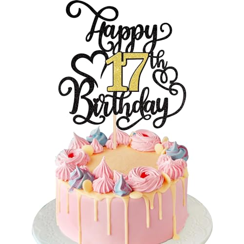 Xsstarmi 1 Packung Tortendeko 17. Geburtstag Tortenaufsatz Glitzer Happy 17th Birthday Kuchen Topper für Prost auf 17 Jahre alt 17 Fabelhaft 17. Geburtstag Zubehör für Party Kuchen Dekorationen von Xsstarmi