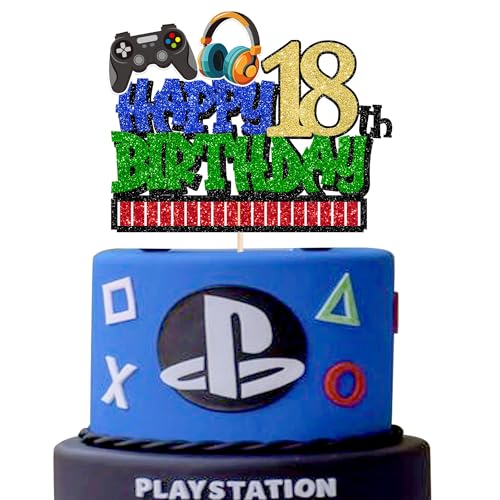 Xsstarmi 1 Packung Tortendeko 18. Geburtstag Tortenaufsatz Glitzer Videospiel Kuchen Topper für 18. Geburtstag Zubehör für Party Kuchen Dekorationen von Xsstarmi