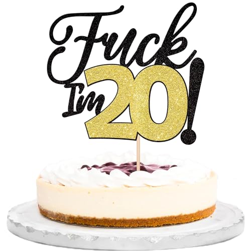 Xsstarmi 1 Packung Tortendeko 20. Geburtstag Tortenaufsatz Glitzer Happy 20th Birthday Kuchen Topper 20th Birthday 20. Geburtstag Zubehör für Party Kuchen Dekorationen Schwarzes Gold von Xsstarmi
