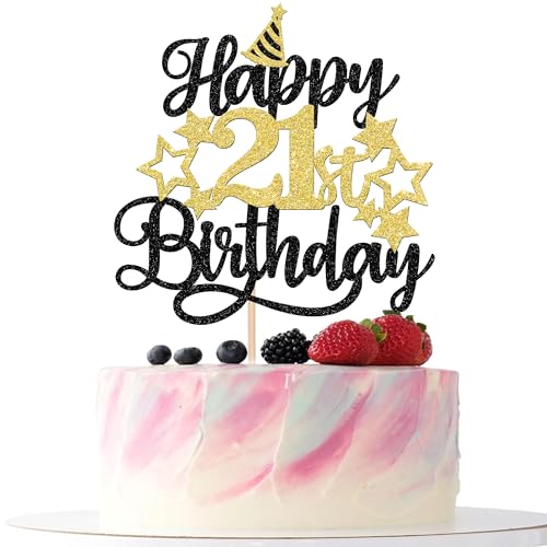 Xsstarmi 1 Packung Tortendeko 21. Geburtstag Tortenaufsatz Glitzer Stern Ein Hoch auf 21 Jahre Kuchen Pick Happy 21st Birthday Kuchen dekorationen für Fabulous 21. Geburtstag Party Zubehör von Xsstarmi