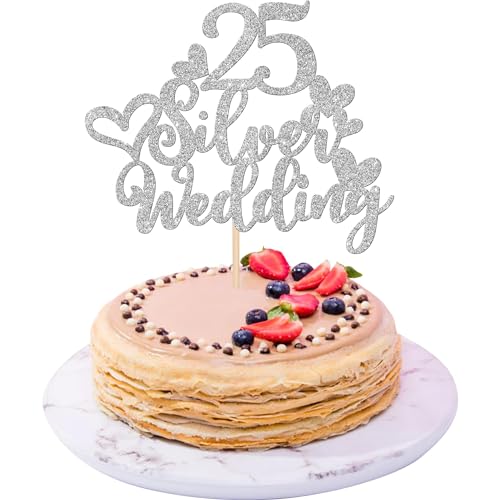 Xsstarmi 1 Packung Tortendeko 25. Hochzeit Jubiläum Tortenaufsatz Glitzer 25 Silver Wedding Anniversary Kuchen Topper 25. Silber Hochzeit Jubiläum Zubehör für Party Kuchen Dekorationen Silber Xsstarmi 1 Packung Tortendeko 25. Hochzeit Jubiläum Tortenaufsatz Glitzer 25 Silver Wedding Anniversary Kuchen Topper 25. Silber Hochzeit Jubiläum Zubehör für Party Kuchen Dekorationen Silber von Xsstarmi
