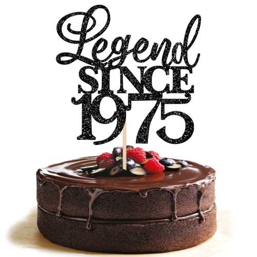 Xsstarmi 1 Packung Tortendeko 50. Geburtstag Tortenaufsatz Glitzer Legend Since 1975 Kuchen Topper für Fabelhaft 50 Geburtstag Hochzeitstag Zubehör für Party Kuchen Dekorationen Schwarz von Xsstarmi