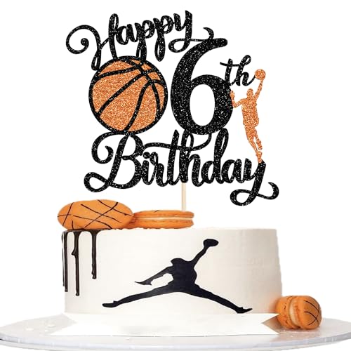 Xsstarmi 1 Packung Tortendeko 6. Geburtstag Tortenaufsatz Glitzer Basketballspieler Kuchen Topper für Sechster Geburtstag Zubehör für Party Kuchen Dekorationen von Xsstarmi