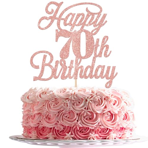Xsstarmi 1 Packung Tortendeko 70. Geburtstag Tortenaufsatz Glitzer 70 Fabelhaft Happy 70th Birthday Kuchen Topper Prost auf 70 Jahre alt 70. Geburtstag Zubehör Party Kuchen Dekorationen Roségold von Xsstarmi