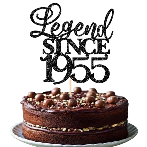 Xsstarmi 1 Packung Tortendeko 70. Geburtstag Tortenaufsatz Glitzer Legend Since 1955 Kuchen Topper für Fabelhaft 70 Geburtstag Hochzeitstag Zubehör für Party Kuchen Dekorationen Schwarz von Xsstarmi