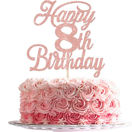 Xsstarmi 1 Packung Tortendeko 8. Geburtstag Tortenaufsatz Glitzer 8 Fabelhaft Happy 8th Birthday Kuchen Topper Prost auf 8 Jahre alt 8. Geburtstag Zubehör Party Kuchen Dekorationen Roségold von Xsstarmi