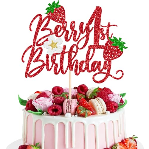 Xsstarmi 1 Packung Tortendeko Erdbeere 1. Geburtstag Tortenaufsatz Glitzer Rot Erdbeere Happy Birthday Kuchen Topper Dekoration für Baby Erster Geburtstag Zubehör für Party Kuchen Dekorationen Xsstarmi 1 Packung Tortendeko Erdbeere 1. Geburtstag Tortenaufsatz Glitzer Rot Erdbeere Happy Birthday Kuchen Topper Dekoration für Baby Erster Geburtstag Zubehör für Party Kuchen Dekorationen von Xsstarmi