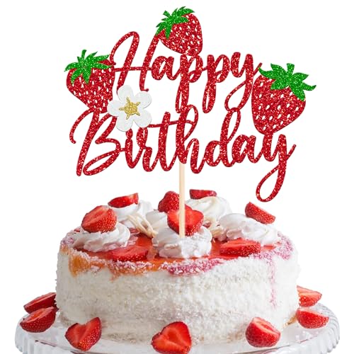 Xsstarmi 1 Packung Tortendeko Erdbeere Geburtstag Tortenaufsatz Glitzer Süße Beeren Erdbeere Kuchen Pick Happy Birthday Kuchen dekorationen für Baby Erdbeere Geburtstag Party Zubehör Rot Xsstarmi 1 Packung Tortendeko Erdbeere Geburtstag Tortenaufsatz Glitzer Süße Beeren Erdbeere Kuchen Pick Happy Birthday Kuchen dekorationen für Baby Erdbeere Geburtstag Party Zubehör Rot von Xsstarmi