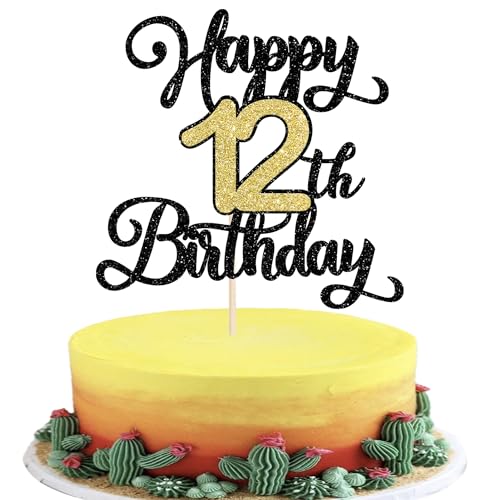 Xsstarmi 1 Packung Tortendeko Feier zum 12. Geburtstag Tortenaufsatz Glitzer Happy 12th Birthday Kuchen Topper für Zwölfte Geburtstag Zubehör für Party Kuchen Dekorationen von Xsstarmi