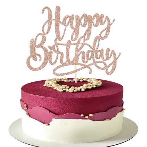 Xsstarmi 1 Packung Tortendeko Geburtstag Tortenaufsatz Roségold Glitzer Happy BirhdayFeiern Kuchen Topper für Kind Junge Mädchen Mann Frau Geburtstag Zubehör für Party Kuchen Dekorationen von Xsstarmi