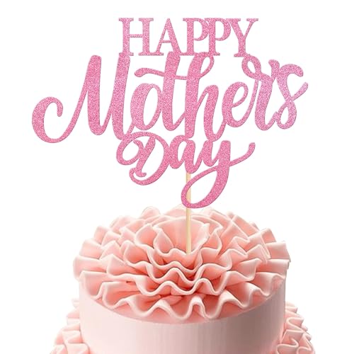 Xsstarmi 1 Packung Tortendeko Happy Mother's Day Tortenaufsatz Glitzer Liebe Mama Beste Mutter Kuchen Topper für Muttertag Geburtstag Zubehör für Party Kuchen Dekorationen Rosa von Xsstarmi