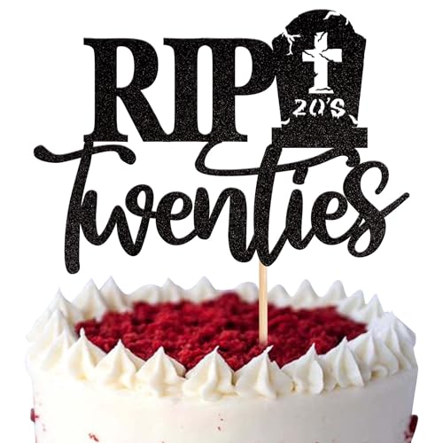 Xsstarmi 1 Packung Tortendeko Rip Twenties Tortenaufsatz Glitzer Schwarz Rip to my 20s Kuchen Topper Dekoration für Rip 20s Funeral 20. Geburtstag Zubehör für Party Kuchen Dekorationen von Xsstarmi