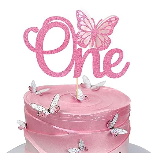 Xsstarmi 1 Packung Tortendeko Schmetterling Eins Tortenaufsatz Glitzer Schmetterling Kuchen Pick 1. Geburtstag Kuchen dekorationen für Schmetterling Geburtstag Party Zubehör Rosa von Xsstarmi