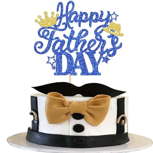 Xsstarmi 1 Packung Tortendeko Vatertag Tortenaufsatz Glitzer Blau 1Bester Papa Happy Father's Day Kuchen Topper Dekoration Geburtstag Vatertag Zubehör für Party Kuchen Dekorationen von Xsstarmi