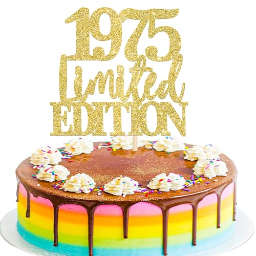 Xsstarmi 1 Packung limitierte Auflage 1975 Kuchendekoration mit goldenem Glitzer, "Happy 50th Birthday", Kuchendekoration für Happy 50th Birthday Anniversary Partyzubehör von Xsstarmi