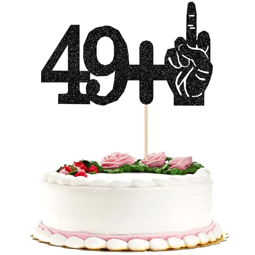 Xsstarmi 1 Packung lustiger Tortenaufsatz zum 50. Geburtstag, schwarzer Glitzer, Cheers to 50 Fabulous 49 + 1 Kuchenspieß für Happy 50th Birthday Party-Kuchendekorationen von Xsstarmi