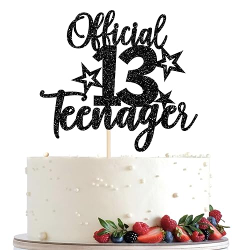 Xsstarmi 1 Packung mit 13 offiziellen Teenager-Kuchenaufsätzen, Stern-Glitzer, schwarz, für Teenager, fabelhafte 13-jährige Geburtstagstortendekoration, Dekoration für Happy 13th Birthday Anniversary von Xsstarmi