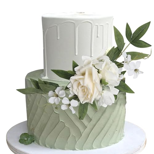 Xsstarmi 1 Packung montierte künstliche Blume, Kuchendekoration, weiße Rose, künstliche Blätter, Kuchendekoration für DIY, Hochzeit, Valentinstag, Party, Kuchendekorationen Xsstarmi 1 Packung montierte künstliche Blume, Kuchendekoration, weiße Rose, künstliche Blätter, Kuchendekoration für DIY, Hochzeit, Valentinstag, Party, Kuchendekorationen von Xsstarmi