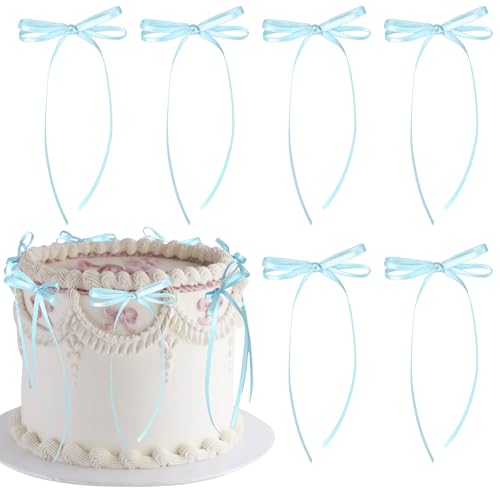 Xsstarmi 10 Stück hellblaue Schleifen-Themen-Geburtstagstortenaufsätze Mädchen Prinzessin Schleife Geburtstag Kuchen Pick für Babyparty Hochzeit Geburtstag Jahrestag Party Kuchen Dekorationen Supplies von Xsstarmi