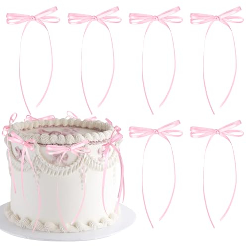 Xsstarmi 10 Stück hellrosa Schleifen-Thema Geburtstag Kuchen Topper Mädchen Prinzessin Schleife Geburtstag Kuchen Pick für Babyparty Hochzeit Geburtstag Jahrestag Party Kuchen Dekorationen Supplies von Xsstarmi