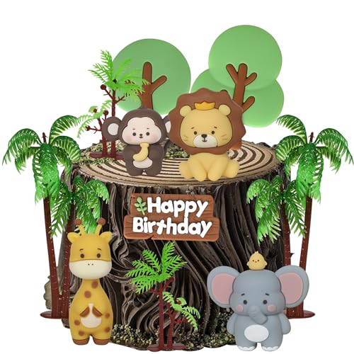 Xsstarmi 12 Stück Dschungeltier-Kuchenaufsatz, 3D-Löwe, Elefant, Giraffe, Palme, Kuchen, Picker, Dschungel, wilde Geburtstagskuchendekorationen für Safari-Tiere, Motto-Party, Babyparty, Happy Birthday Xsstarmi 12 Stück Dschungeltier-Kuchenaufsatz, 3D-Löwe, Elefant, Giraffe, Palme, Kuchen, Picker, Dschungel, wilde Geburtstagskuchendekorationen für Safari-Tiere, Motto-Party, Babyparty, Happy Birthday von Xsstarmi