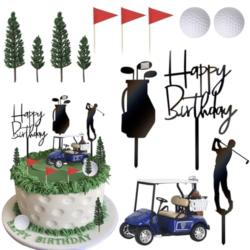 Xsstarmi 13 Stück Golf-Kuchenaufsatz, 3D-Golfball-Golfer, Acryl-Kuchenpicker, Golfwagen, Kuchendekorationen für Golf-Thema, Babyparty, Happy Birthday Party, Kuchendekoration von Xsstarmi