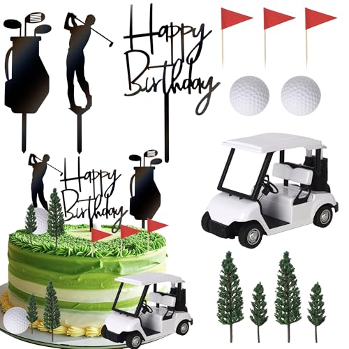 Xsstarmi 13 Stück weiße Golf-Kuchenaufsätze, 3D-Golfball-Golfer, Acryl-Kuchenpicker, Golfwagen, Kuchendekorationen für Golf-Thema, Babyparty, Happy Birthday Party, Kuchendekoration von Xsstarmi