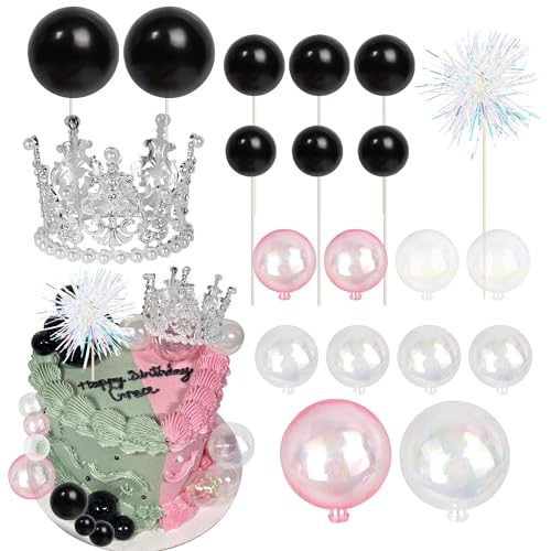Xsstarmi 18 Stück Prinzessin Hexe Kuchen Dekorationen Silber Krone Magische Kuchen Pick Schwarz Rosa Luftballons Kuchen Dekorationen für Hexe Zauberer Halloween Babyparty Geburtstag Party Kuchen DIY von Xsstarmi