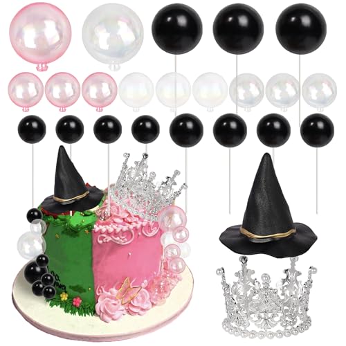 Xsstarmi 18 Stück Prinzessin Hexe Kuchen Topper Dekorationen Krone Hexenhut Kuchen Pick Schwarz Rosa Luftballons Kuchen Dekorationen für Magisches Thema Halloween Babyparty Geburtstag Party Kuchen DIY von Xsstarmi