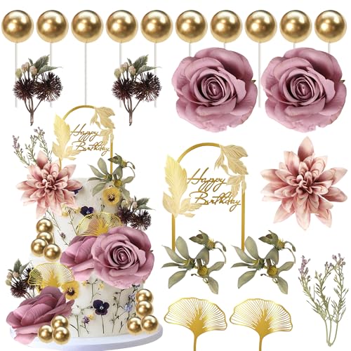 Xsstarmi 22 Stück Blumen Kuchen Topper Luftballons Gold Acryl Happy Birthday Kuchen Pick Künstliche Blumen Lavendel Kuchen Dekorationen für Baby Shower Hochzeit Geburtstag Jahrestag Party Kuchen Xsstarmi 22 Stück Blumen Kuchen Topper Luftballons Gold Acryl Happy Birthday Kuchen Pick Künstliche Blumen Lavendel Kuchen Dekorationen für Baby Shower Hochzeit Geburtstag Jahrestag Party Kuchen von Xsstarmi