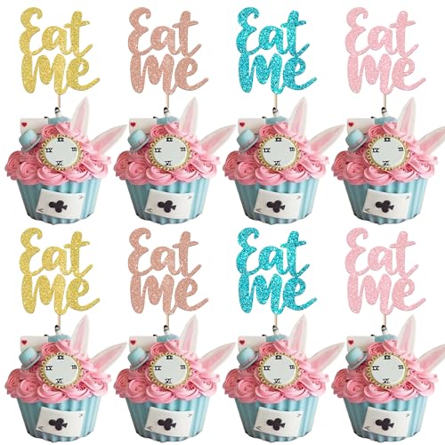 Xsstarmi 24 Packung Eat Me Cupcake Toppers Glitzer Wonderland Try Me Tea Party Cupcake Picks Dekoration für Kinder Geburtstag Party Kuchendekoration von Xsstarmi