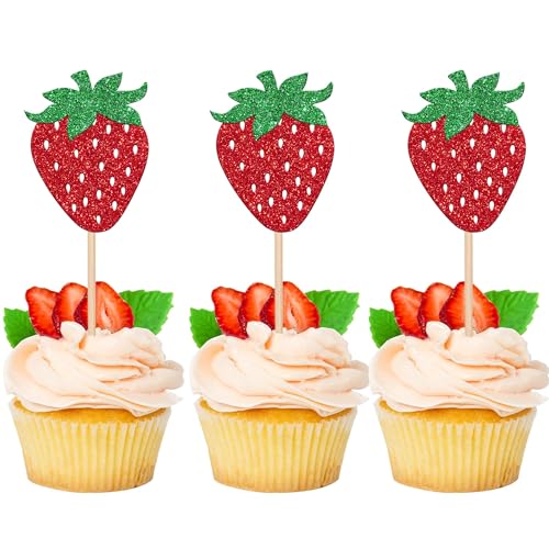 Xsstarmi 24 Packung Erdbeere Cupcake Toppers Glitzer Rote Erdbeere Cupcake Picks für Strawberry Obst Erdbeere Geburtstag Party Kuchendekoration Xsstarmi 24 Packung Erdbeere Cupcake Toppers Glitzer Rote Erdbeere Cupcake Picks für Strawberry Obst Erdbeere Geburtstag Party Kuchendekoration von Xsstarmi