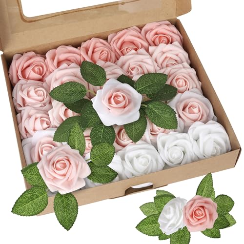 Xsstarmi 25 Stück künstliche Blumen Kuchen Topper Dekoration mit Box Schaumstoff Blume Rose Kuchen Pick Dekorationen für Geburtstag Hochzeit Jahrestag Party DIY Kuchen Dekorationen Farbverlauf Rosa von Xsstarmi