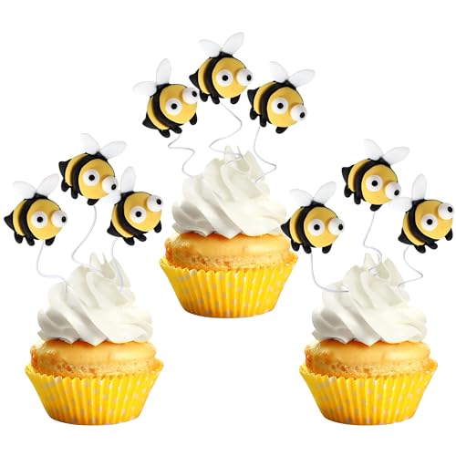 Xsstarmi 30 Packung Biene Cupcake Toppers Kleine Biene aus Kunstharz Cupcake Picks für Babyparty Kinder Geburtstag Party Kuchendekoration von Xsstarmi