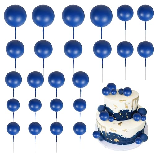 Xsstarmi 30 Packung Tortendeko Mini Ballon Tortenaufsatz Schaumstoffball Kuchen Pick Kunstperlen-Kugeln DIY Cake Kuchen dekorationen für Hochzeit Jubiläum Geburtstag Party Zubehör Königsblau von Xsstarmi
