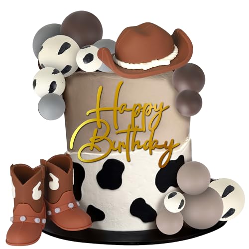 Xsstarmi 3D-Cowboy-Happy Birthday-Kuchenaufsatz, gepunktete Luftballons, Cowboyhut, Stiefel, Kuchenpicker für Cowboy-Thema, Babyparty, Happy Birthday, Party, Kuchendekorationen von Xsstarmi