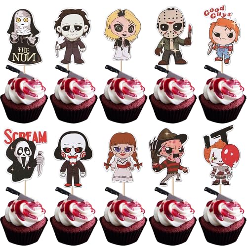 Xsstarmi 40 Packung Horror-Cupcake-Topper zum Geburtstag, Horrorfilm-Dekorationen, Horror-Figuren, Cupcake-Picks für Horror-Thema, Geburtstag, Babyparty, Halloween-Party, Kuchendekorationen Xsstarmi 40 Packung Horror-Cupcake-Topper zum Geburtstag, Horrorfilm-Dekorationen, Horror-Figuren, Cupcake-Picks für Horror-Thema, Geburtstag, Babyparty, Halloween-Party, Kuchendekorationen von Xsstarmi