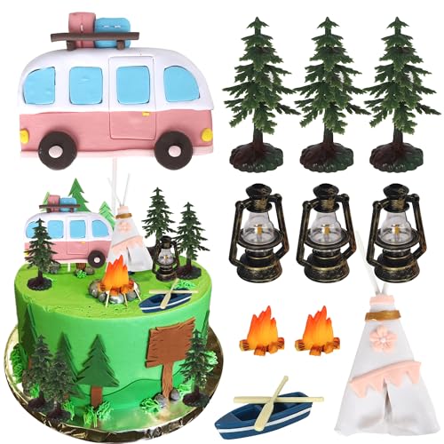 Xsstarmi Camping-Kuchenaufsatz-Dekorationsset, Wald-Lagerfeuer, Kuchenpicker für Happy Camping-Themenparty, DIY-Kuchendekorationen Xsstarmi Camping-Kuchenaufsatz-Dekorationsset, Wald-Lagerfeuer, Kuchenpicker für Happy Camping-Themenparty, DIY-Kuchendekorationen von Xsstarmi