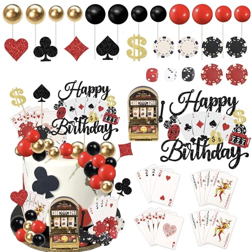 Xsstarmi Casino Party Cake Topper Dekoration mit Mini Slot Machine Poker Chips Kuchen Dekoration für Las Vegas Casino Night Thema Geburtstag Party Kuchen Dekorationen Supplies von Xsstarmi