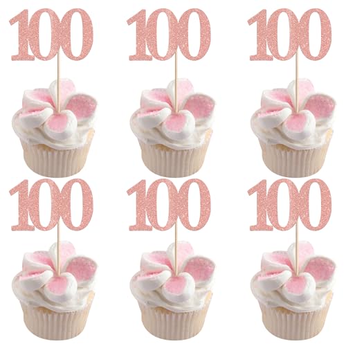 Xsstarmi Cupcake-Aufsätze, Zahl 100, Glitzer, "Cheers to 100 Years", Cupcake-Picks, Dekoration für 100. Geburtstag, Hochzeit, Jahrestag, Party, Kuchendekorationen, Roségold, 36 Stück Xsstarmi Cupcake-Aufsätze, Zahl 100, Glitzer, "Cheers to 100 Years", Cupcake-Picks, Dekoration für 100. Geburtstag, Hochzeit, Jahrestag, Party, Kuchendekorationen, Roségold, 36 Stück von Xsstarmi