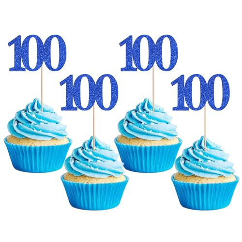 Xsstarmi Cupcake-Aufsätze, Zahl 100, glitzernd, "Cheers to 100 Years", Cupcake-Picks, Dekoration für 100. Geburtstag, Hochzeit, Jahrestag, Party, Kuchendekorationen, Blau, 36 Stück Xsstarmi Cupcake-Aufsätze, Zahl 100, glitzernd, "Cheers to 100 Years", Cupcake-Picks, Dekoration für 100. Geburtstag, Hochzeit, Jahrestag, Party, Kuchendekorationen, Blau, 36 Stück von Xsstarmi