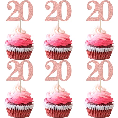 Xsstarmi Cupcake-Aufsätze, Zahl 20, glitzernd, "Cheers to 20 Years", Cupcake-Picks, Dekoration für 20. Geburtstag, Hochzeit, Jahrestag, Party, Kuchendekorationen, Roségold, 36 Stück Xsstarmi Cupcake-Aufsätze, Zahl 20, glitzernd, "Cheers to 20 Years", Cupcake-Picks, Dekoration für 20. Geburtstag, Hochzeit, Jahrestag, Party, Kuchendekorationen, Roségold, 36 Stück von Xsstarmi