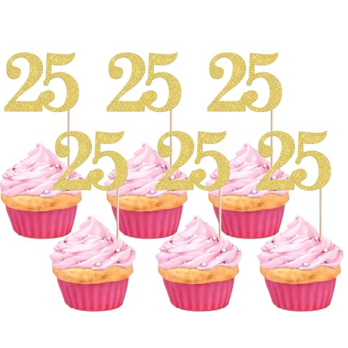Xsstarmi Cupcake-Aufsätze, Zahl 25, goldfarben, glitzernd, Aufschrift "Cheers to 25 Years", Dekoration für 25. Geburtstag, Hochzeit, Jahrestag, Party-Kuchendekorationen, 36 Stück Xsstarmi Cupcake-Aufsätze, Zahl 25, goldfarben, glitzernd, Aufschrift "Cheers to 25 Years", Dekoration für 25. Geburtstag, Hochzeit, Jahrestag, Party-Kuchendekorationen, 36 Stück von Xsstarmi