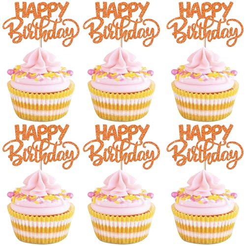 Xsstarmi Cupcake-Aufsätze "Happy Birthday", glitzernd, HBD-Schild, für Jungen, Mädchen, Männer, Frauen, Geburtstag, Feier, Party, Kuchendekorationen, Zubehör, Orange, 30 Stück Xsstarmi Cupcake-Aufsätze "Happy Birthday", glitzernd, HBD-Schild, für Jungen, Mädchen, Männer, Frauen, Geburtstag, Feier, Party, Kuchendekorationen, Zubehör, Orange, 30 Stück von Xsstarmi