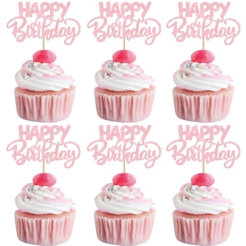 Xsstarmi Cupcake-Aufsätze "Happy Birthday", rosa Glitzer, HBD-Schild, für Jungen, Mädchen, Männer, Frauen, Geburtstag, Feier, Party, Kuchendekorationen, Zubehör, 30 Stück Xsstarmi Cupcake-Aufsätze "Happy Birthday", rosa Glitzer, HBD-Schild, für Jungen, Mädchen, Männer, Frauen, Geburtstag, Feier, Party, Kuchendekorationen, Zubehör, 30 Stück von Xsstarmi