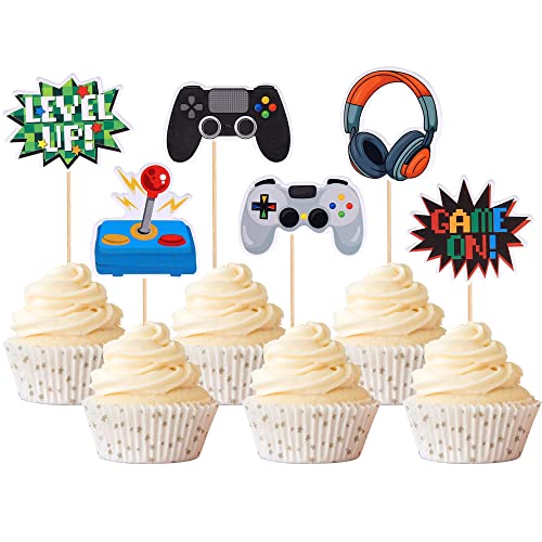 Xsstarmi Cupcake-Aufsätze für Videospiele, Game-On-Controller, Cupcake-Picks, GamePad-Kuchendekorationen für Spielthemen, Babyparty, Kindergeburtstag, Jahrestag, Party-Dekorationen, Zubehör, 36 Stück von Xsstarmi