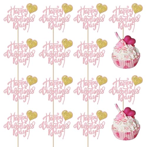 Xsstarmi Cupcake-Aufsätze mit Aufschrift "Happy Valentine's Day", glitzernd, süßes Herz, Ballon, Cupcake-Picks für Liebe, Valentinstag, Hochzeit, Geburtstag, Party, Kuchendekorationen, Zubehör, von Xsstarmi