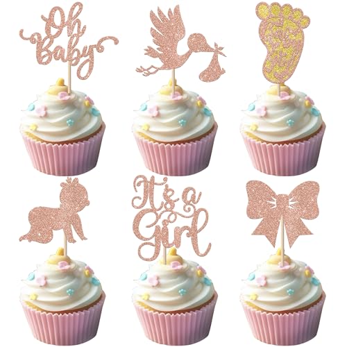 Xsstarmi Cupcake-Aufsätze mit Aufschrift "It's a Girl", glitzernd, Baby-Fußabdrücke, Schleife, Cupcake-Picks, Geschlechtsoffenbarung, Thema, Kuchendekorationen für Babyparty, Mädchengeburtstag, Party, Xsstarmi Cupcake-Aufsätze mit Aufschrift "It's a Girl", glitzernd, Baby-Fußabdrücke, Schleife, Cupcake-Picks, Geschlechtsoffenbarung, Thema, Kuchendekorationen für Babyparty, Mädchengeburtstag, Party, von Xsstarmi