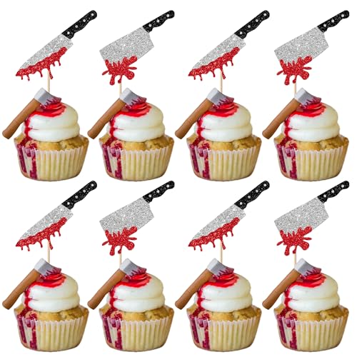 Xsstarmi Cupcake-Aufsätze mit Blutmesser-Motiv, glitzernd, mit Aufschrift "Have a Killer", Geburtstags-/Cupcake-Picks für schreckliche Geburtstags-, Halloween-Party-Kuchendekorationen, 24 Stück Xsstarmi Cupcake-Aufsätze mit Blutmesser-Motiv, glitzernd, mit Aufschrift "Have a Killer", Geburtstags-/Cupcake-Picks für schreckliche Geburtstags-, Halloween-Party-Kuchendekorationen, 24 Stück von Xsstarmi
