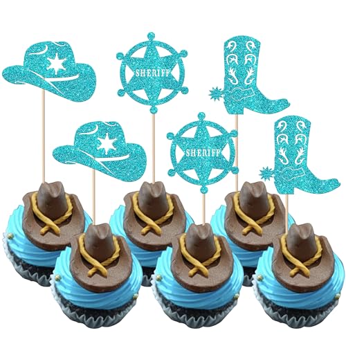 Xsstarmi Cupcake-Aufsätze mit Cowboy-Motiv, Cowboyhut, Stiefel, Cupcake-Picks, Western-Geburtstag, Cowboy, Party-Dekorationen für Western-Babyparty, Party, Kuchendekorationen, Blau, 24 Stück Xsstarmi Cupcake-Aufsätze mit Cowboy-Motiv, Cowboyhut, Stiefel, Cupcake-Picks, Western-Geburtstag, Cowboy, Party-Dekorationen für Western-Babyparty, Party, Kuchendekorationen, Blau, 24 Stück von Xsstarmi